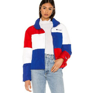 Champion XS Colorblock Puffer Jacket Revolve Red White Blue Snap 90s Y2k Style